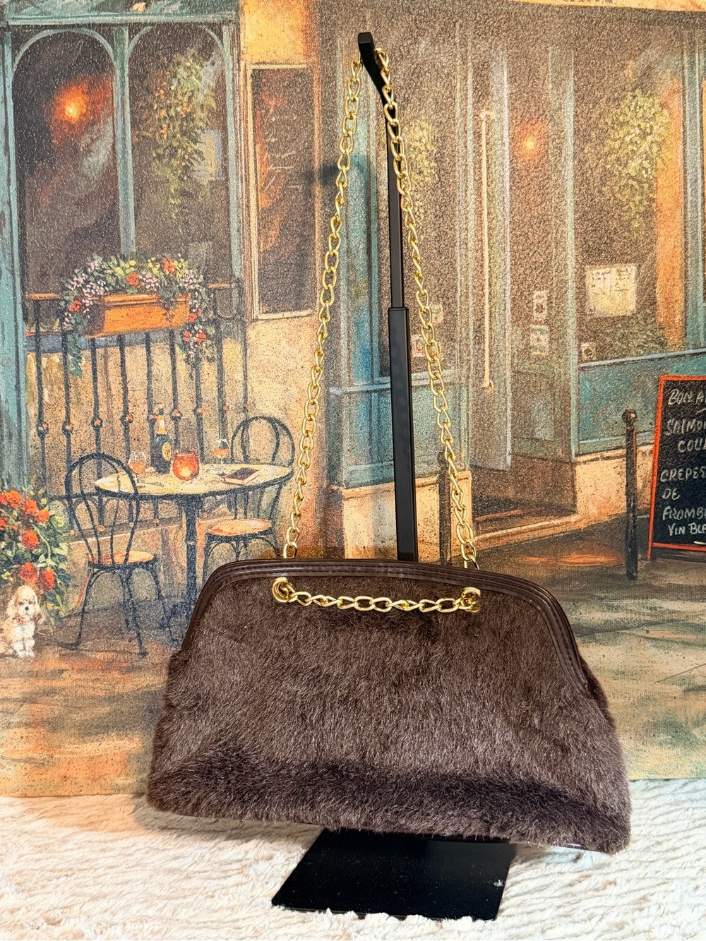 Vintage Y2K Victoria’s Secret Rapture Brown Faux Fur Chain Shoulder Bag